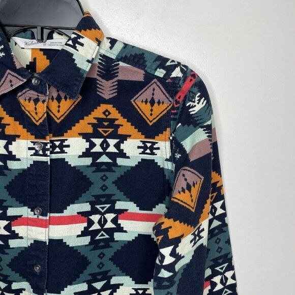 WOOLRICH Womens Southwestern Aztec Flannel Button-Up Top XS Cotton - Picture 2 of 8